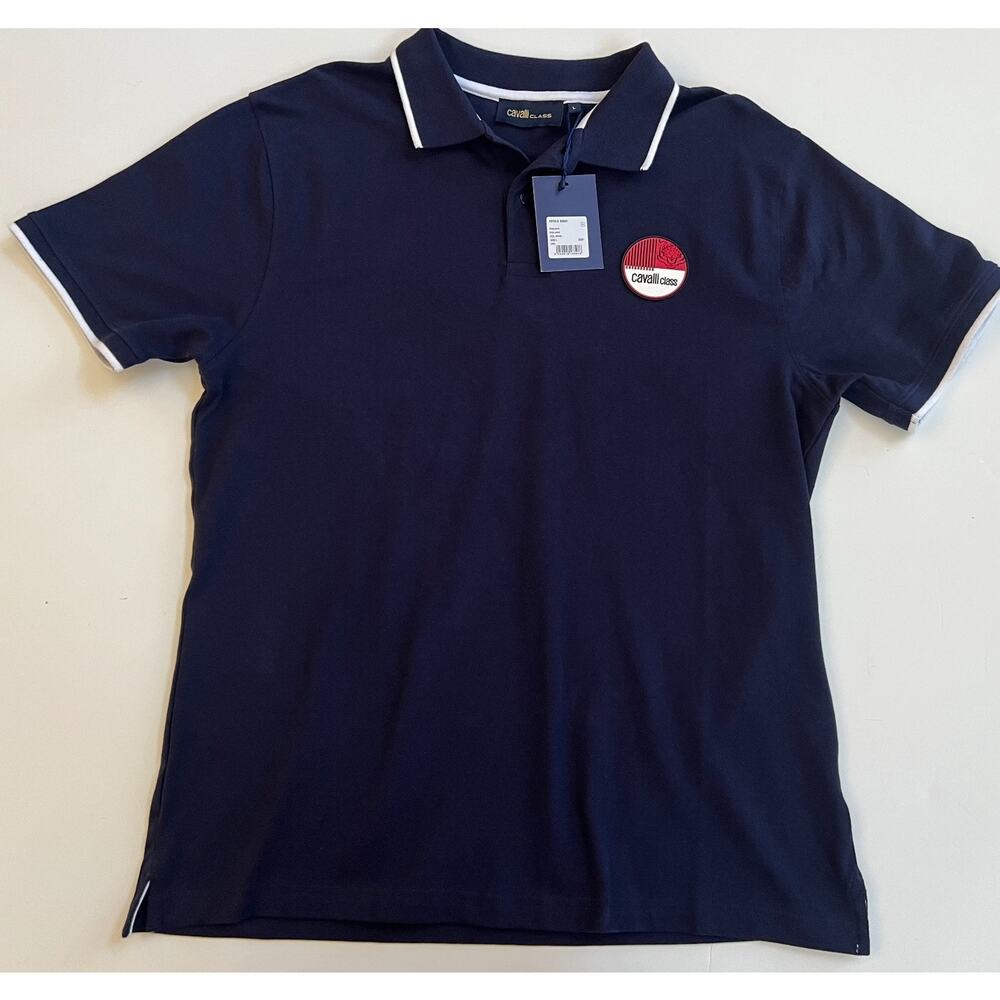 Cavalli Class by Roberto Cavalli Cotton Polo Shirt Blue Men's Size L New